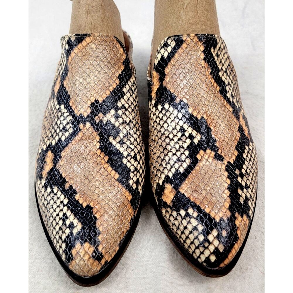 Frye Snakeskin Leather Mules 7.5 Western Pointed Toe Block Heel